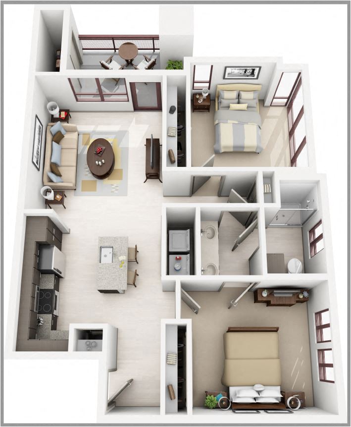 Floor plan for 2 beds, 1 bath, 948 sqft