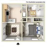 Floor plan for 1 bed, 1 bath, 460 sqft