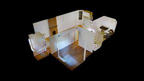 Jersey City apartment for rent - A top down view of a house with a kitchen, living room and bedrooms.
