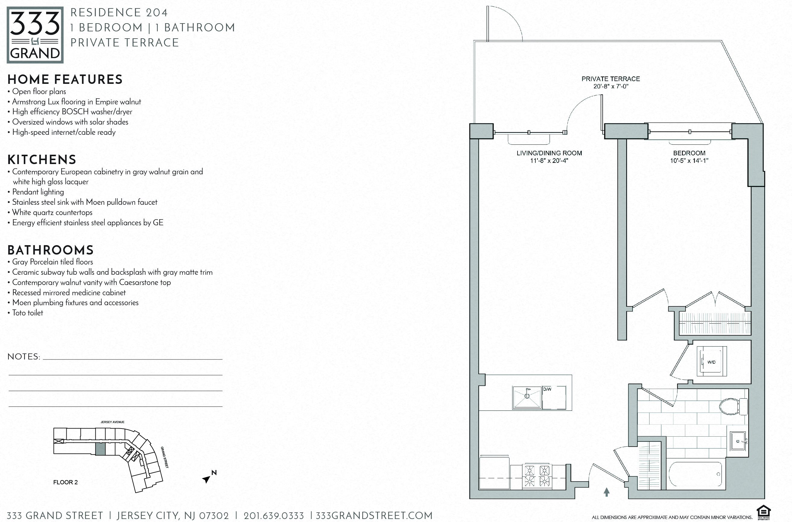 Floor plan for 1 bed, 1 bath, 737 sqft