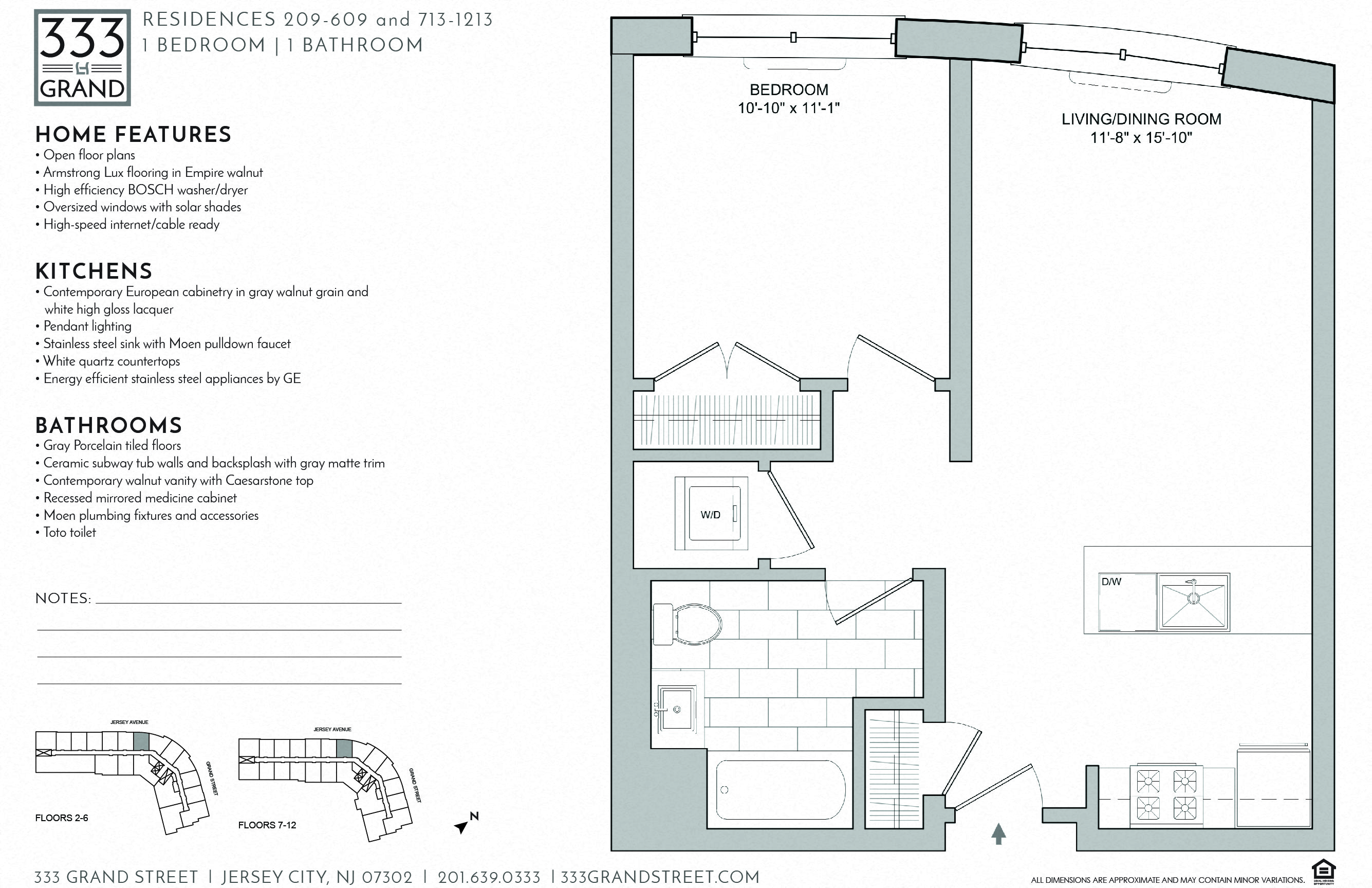 Floor plan for 1 bed, 1 bath, 661 sqft