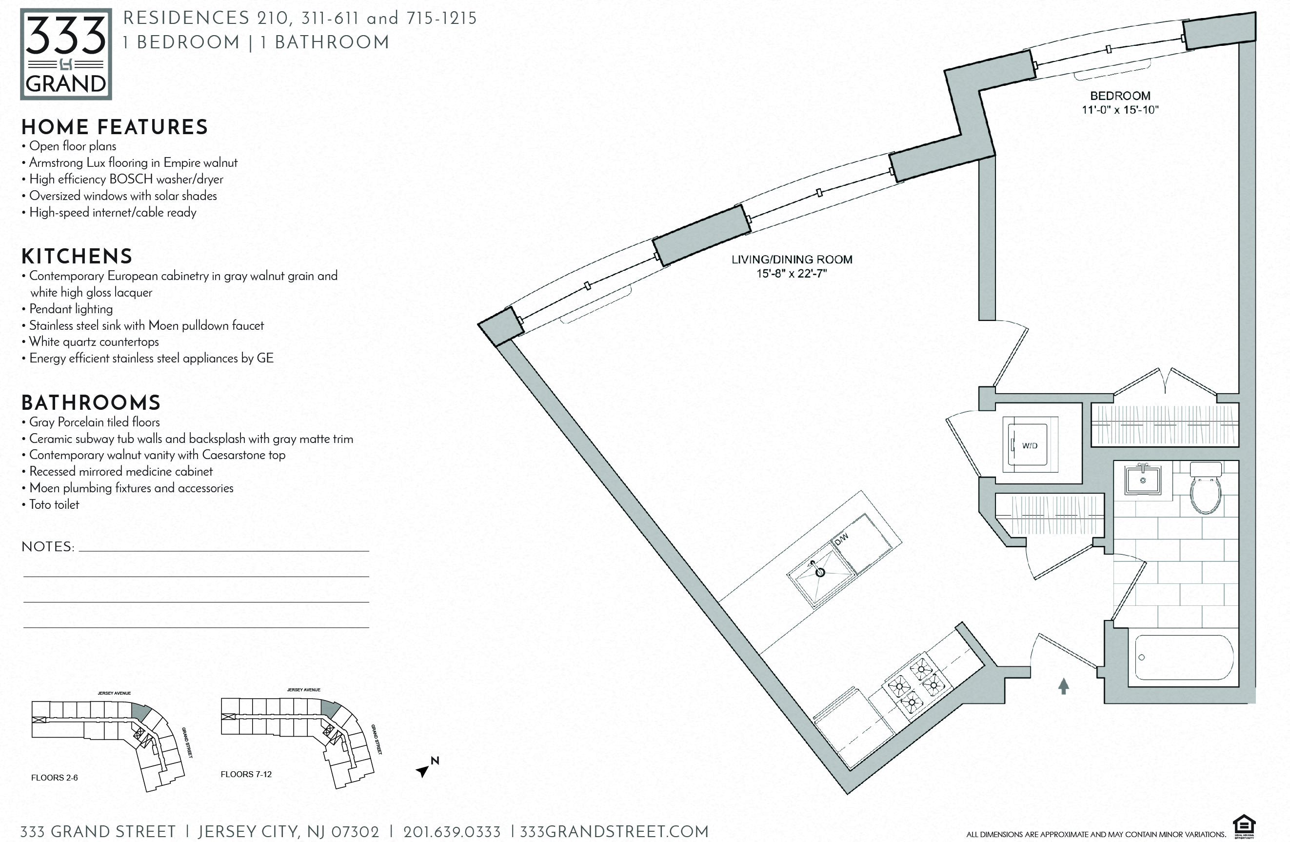 Floor plan for 1 bed, 1 bath, 747 sqft