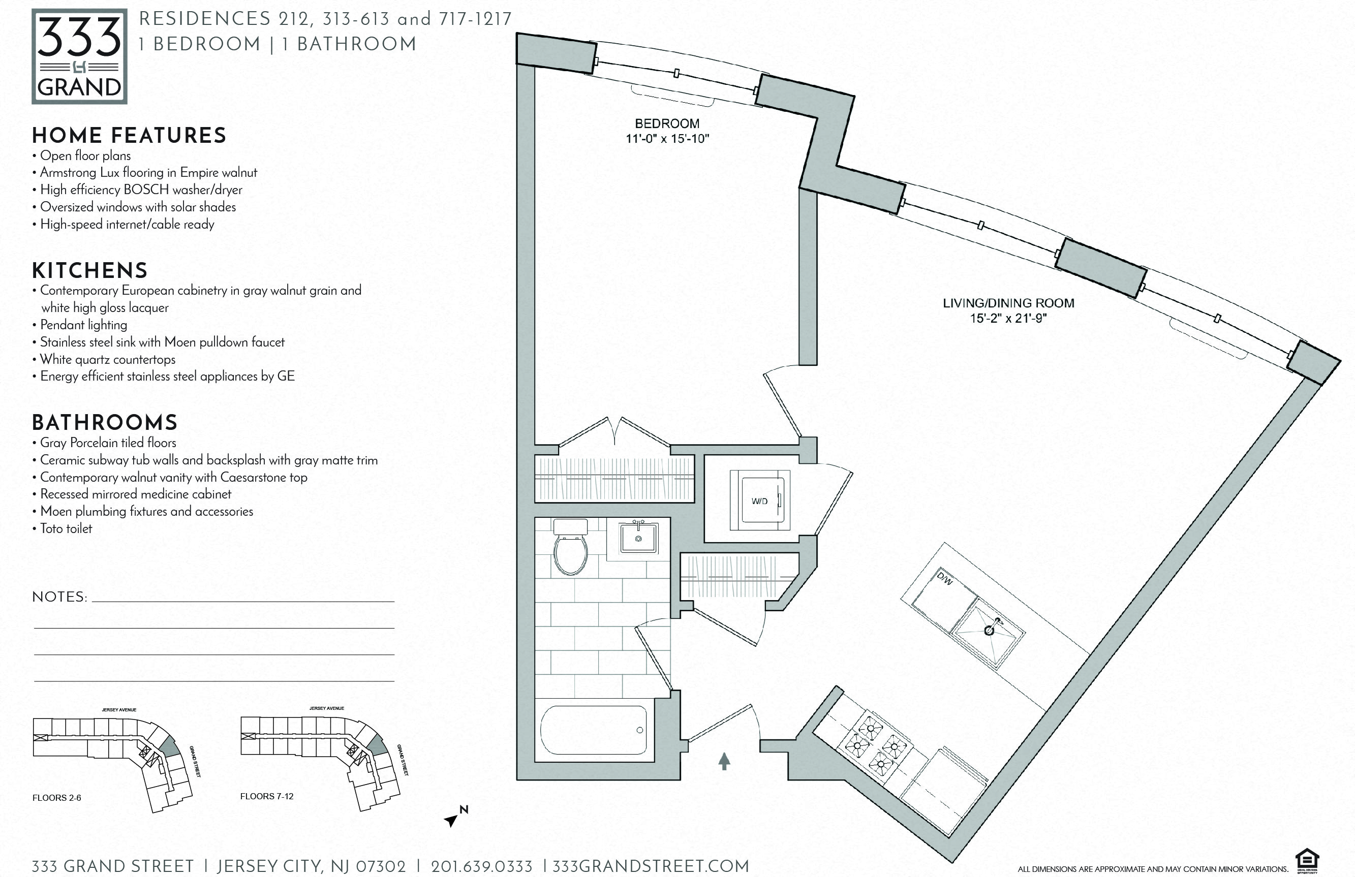 Floor plan for 1 bed, 1 bath, 727 sqft