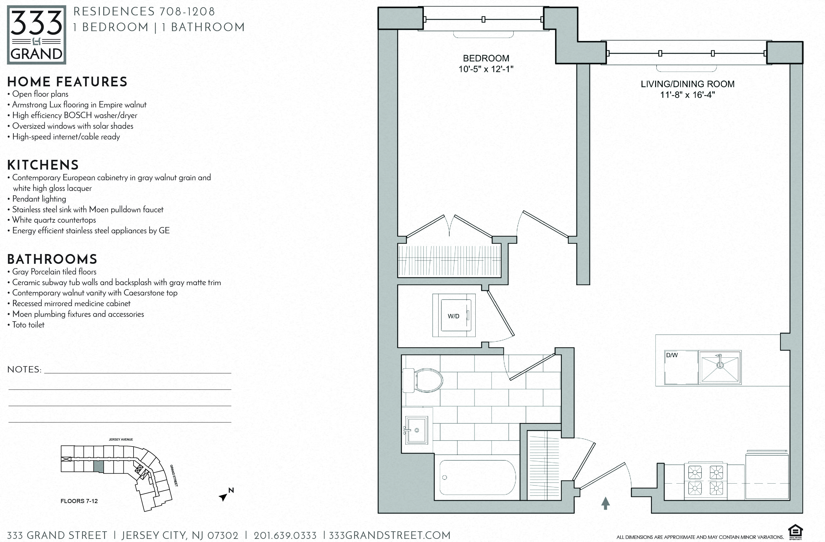 Floor plan for 1 bed, 1 bath, 664 sqft