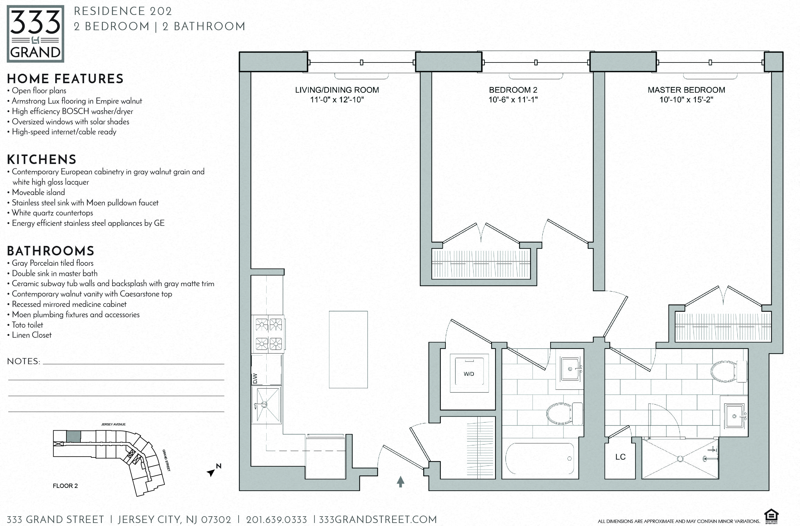Floor plan for 2 beds, 2 baths, 960 sqft