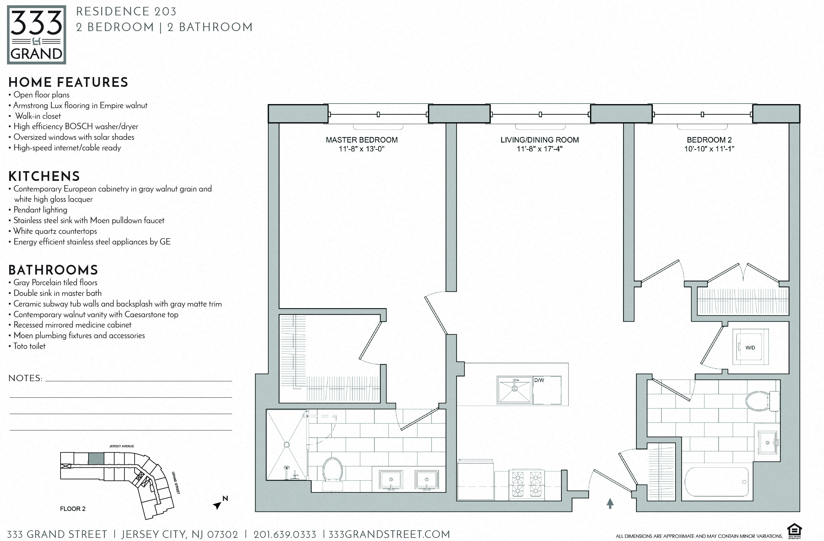 Floor plan for 2 beds, 2 baths, 1028 sqft