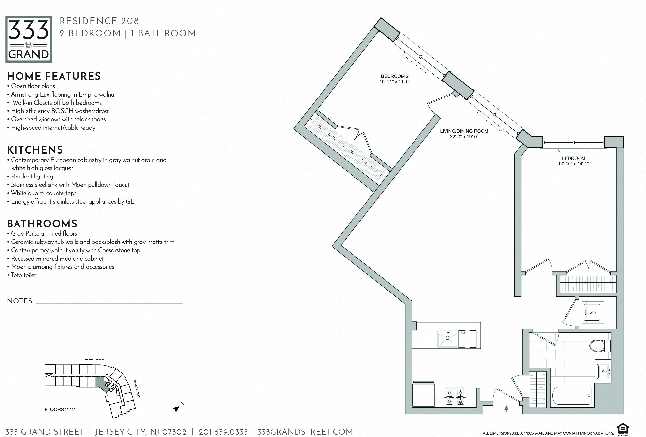 Floor plan for 2 beds, 1 bath, 1100 sqft