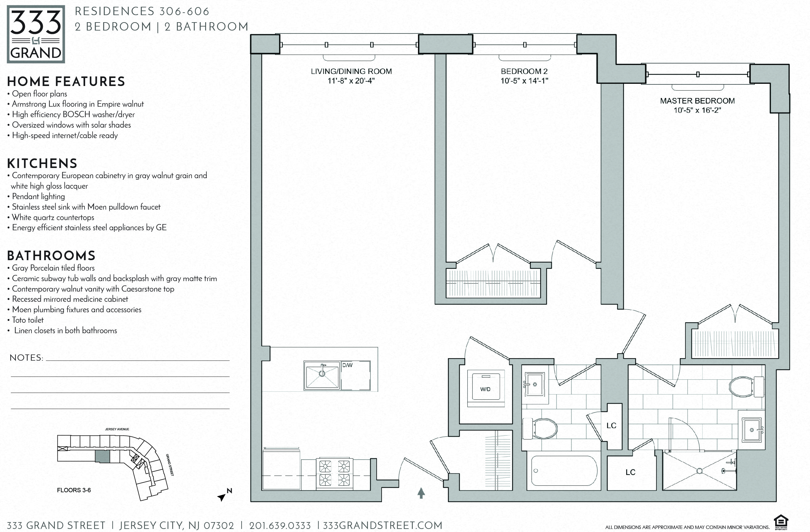 Floor plan for 2 beds, 2 baths, 1073 sqft