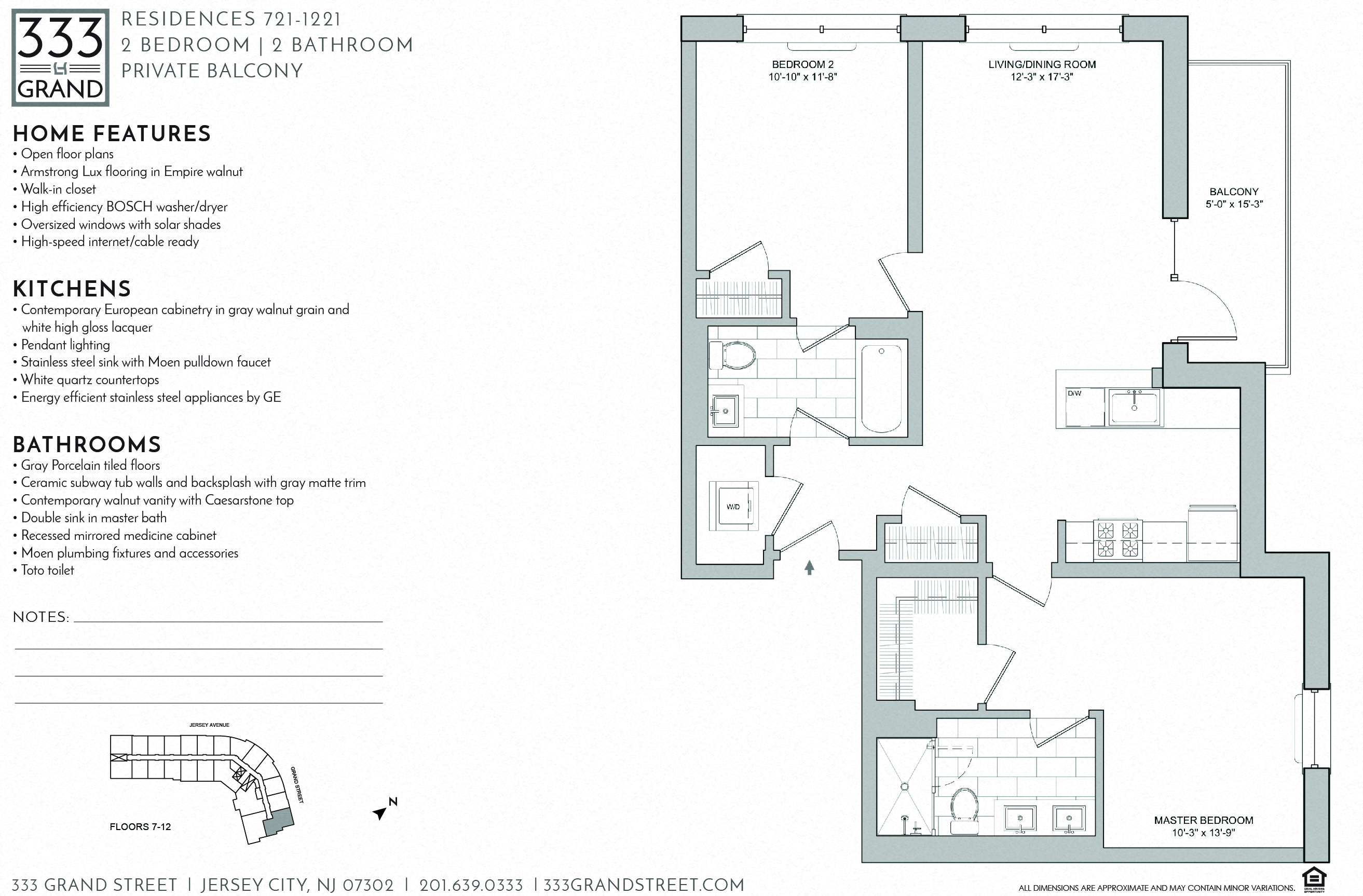Floor plan for 2 beds, 2 baths, 1100 sqft