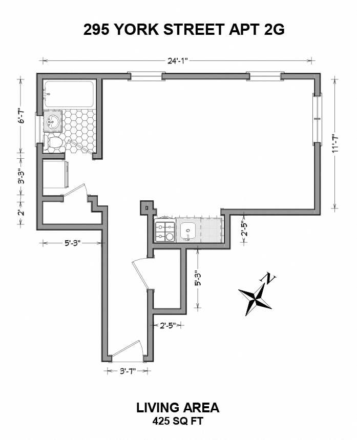 Floor plan for studio, 1 bath, 400 sqft
