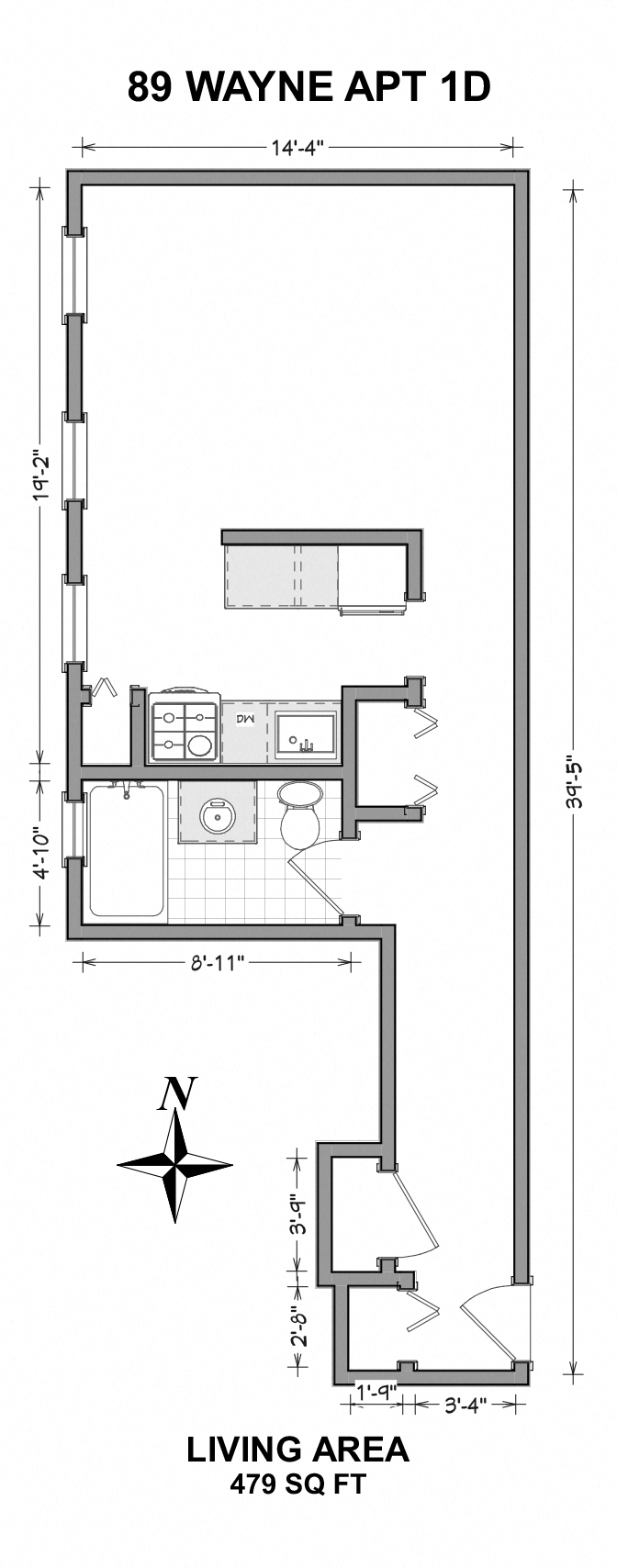 Floor plan for studio, 450 sqft