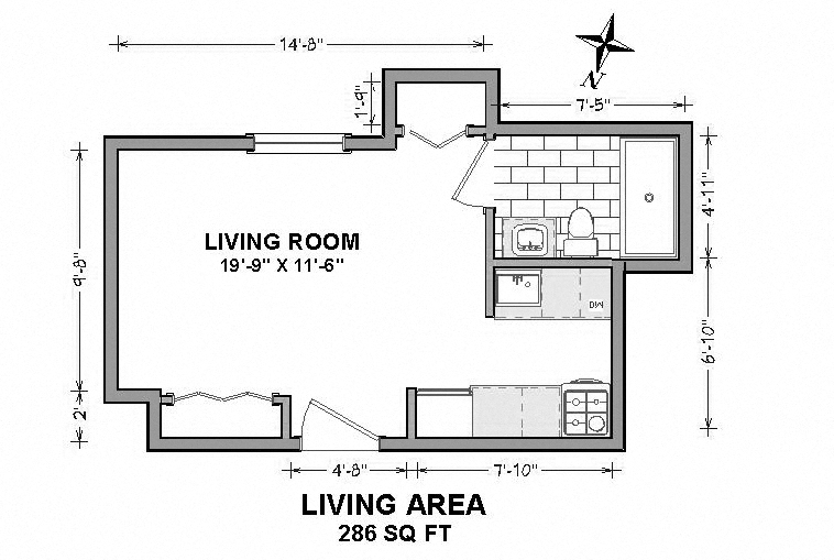 Floor plan for studio, 260 sqft