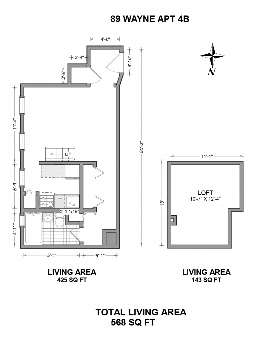 Floor plan for studio, 568 sqft