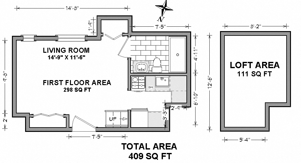 Floor plan for studio, 409 sqft