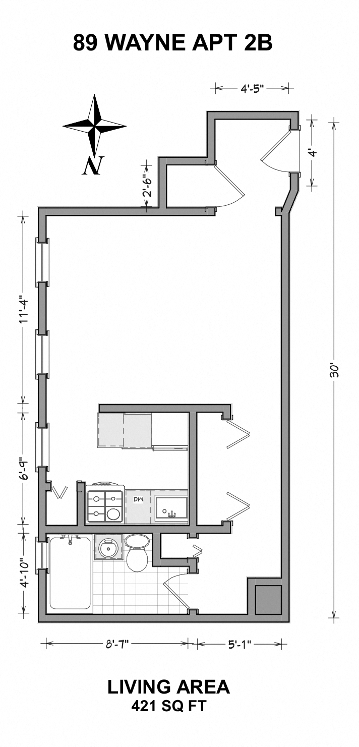 Floor plan for studio, 1 bath, 440 sqft