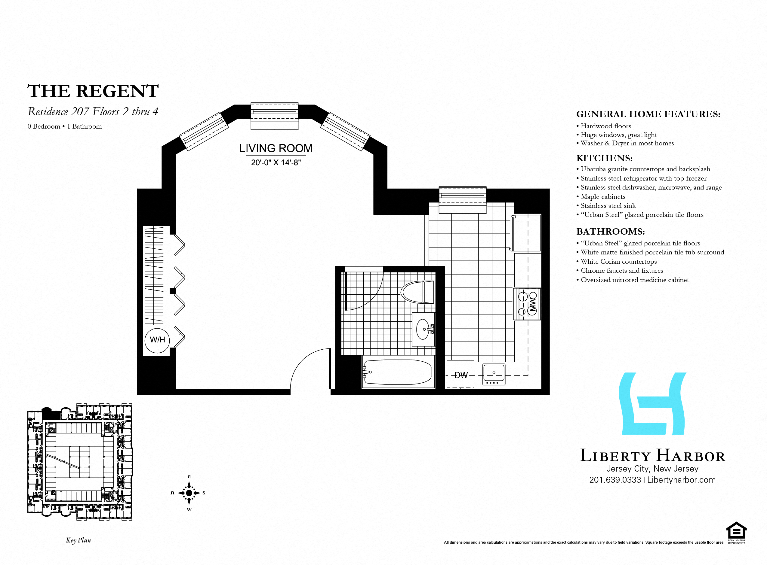 Floor plan for studio, 1 bath, 544 sqft
