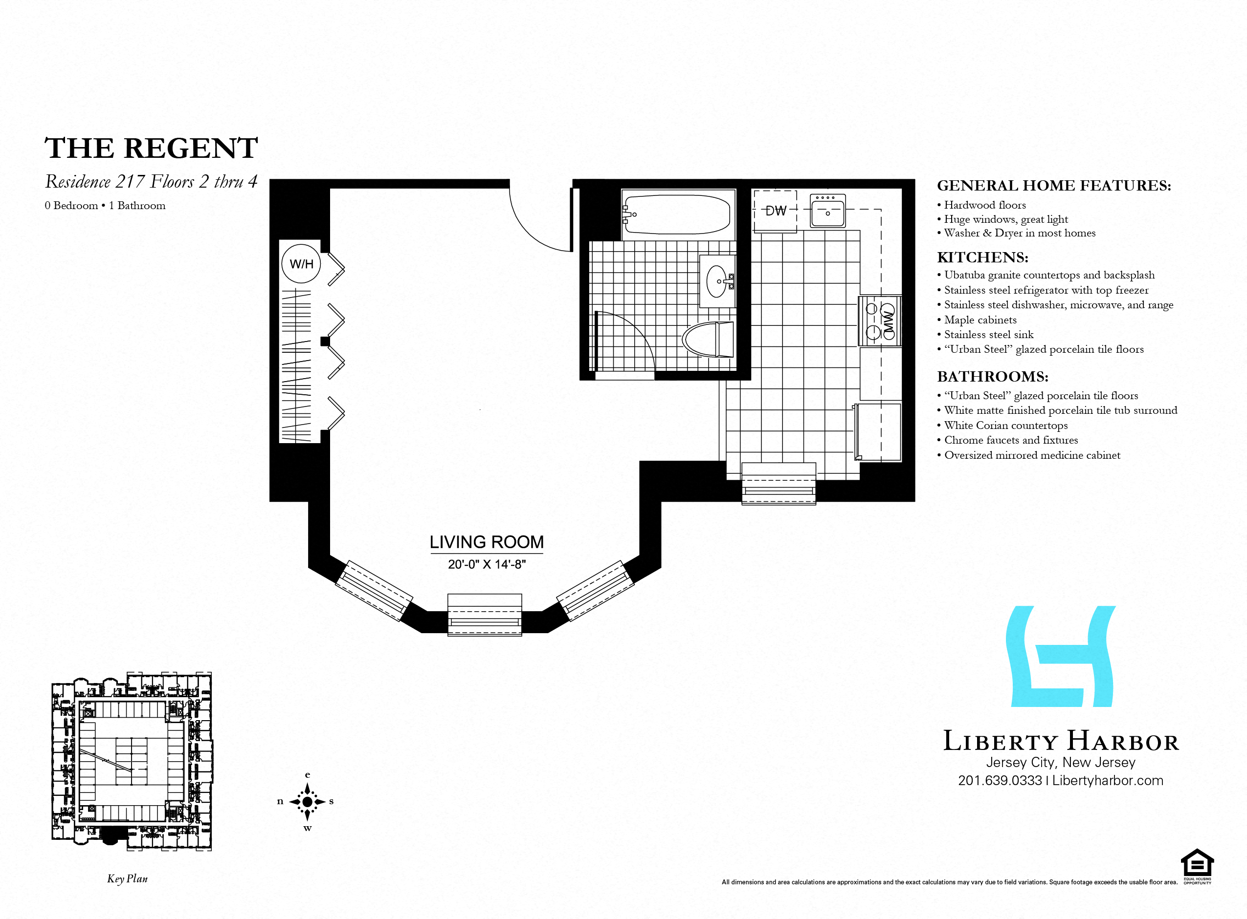 Floor plan for studio, 1 bath, 544 sqft