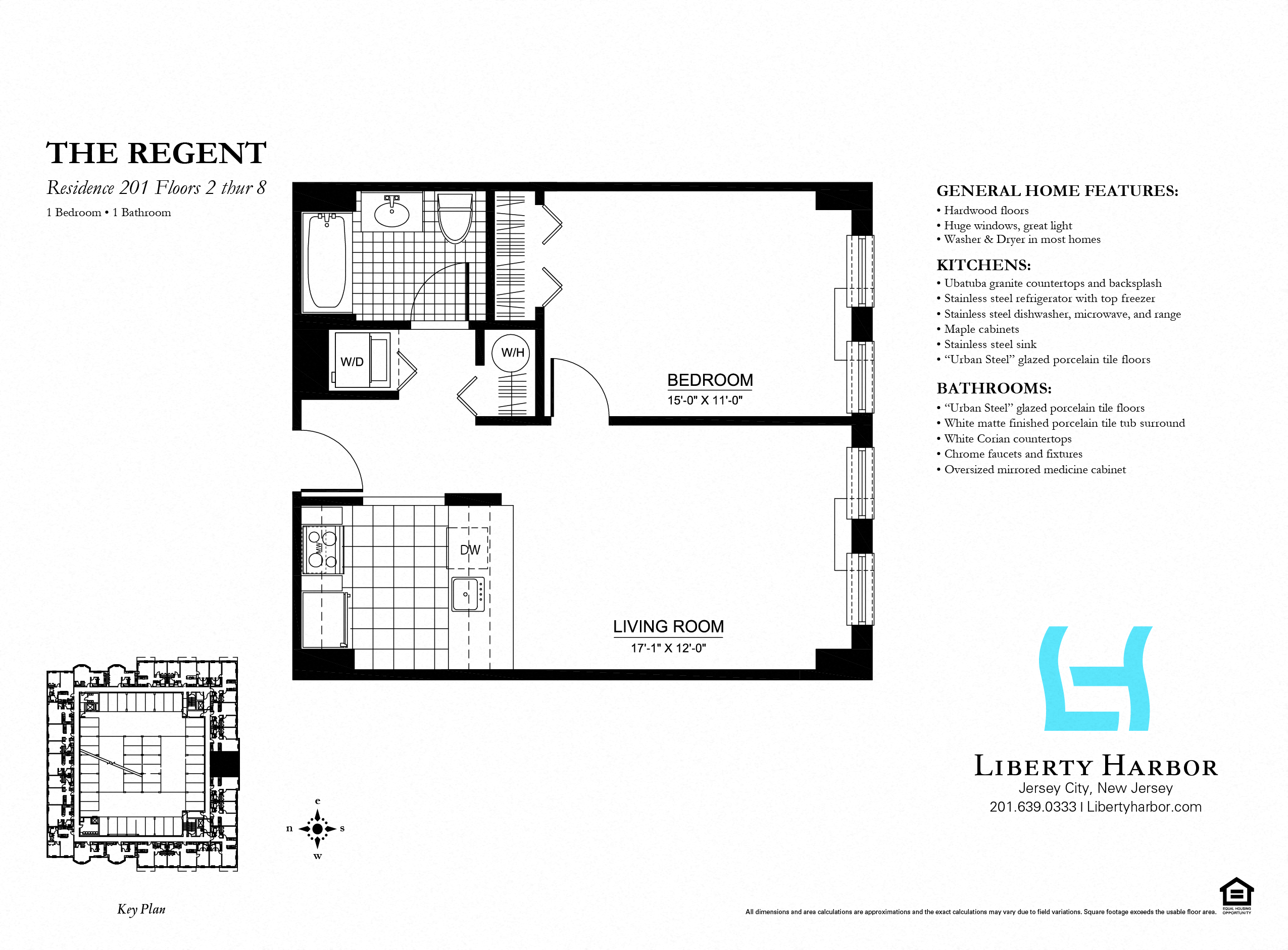 Floor plan for 1 bed, 1 bath, 673 sqft
