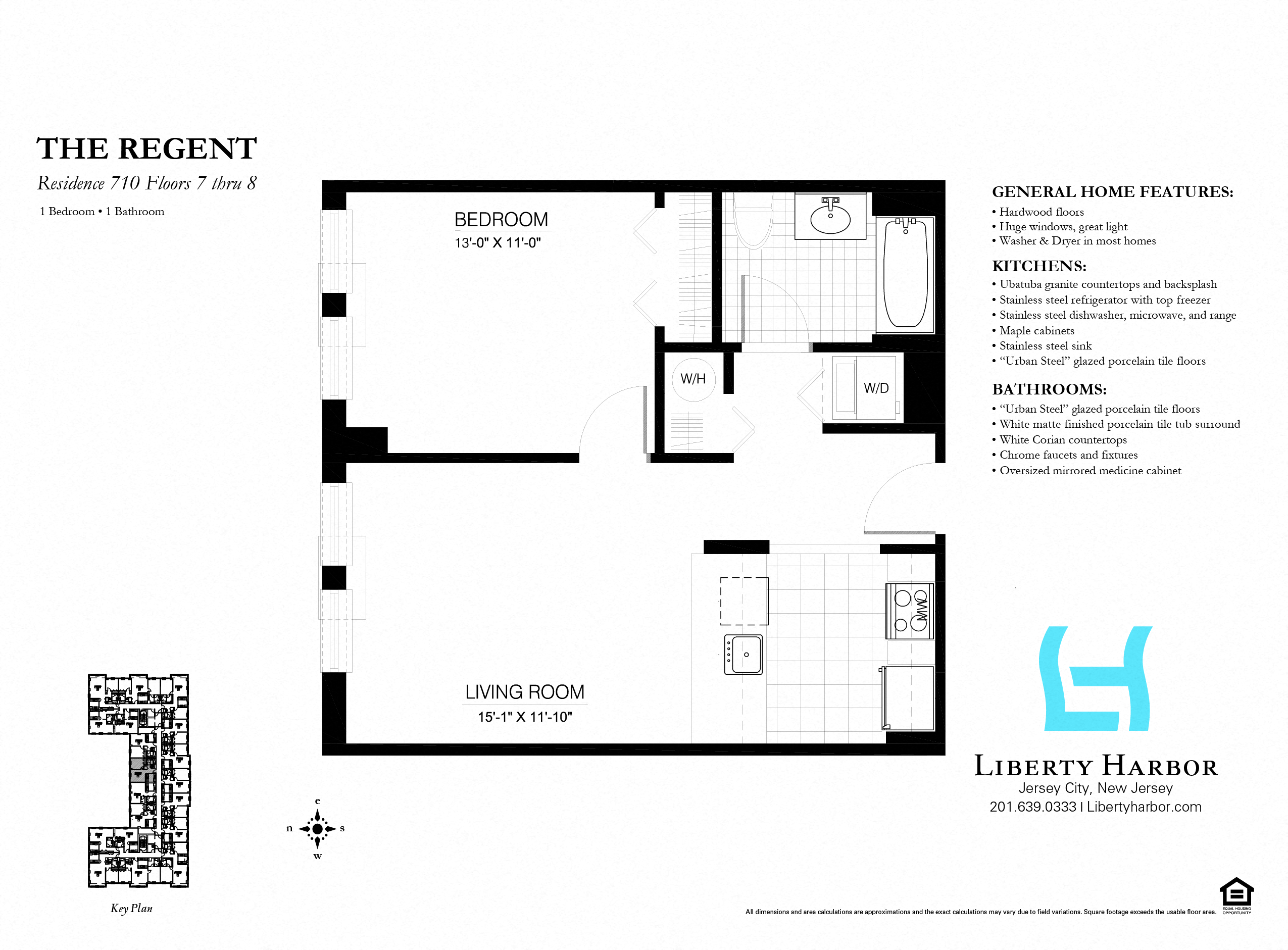 Floor plan for 1 bed, 1 bath, 623 sqft