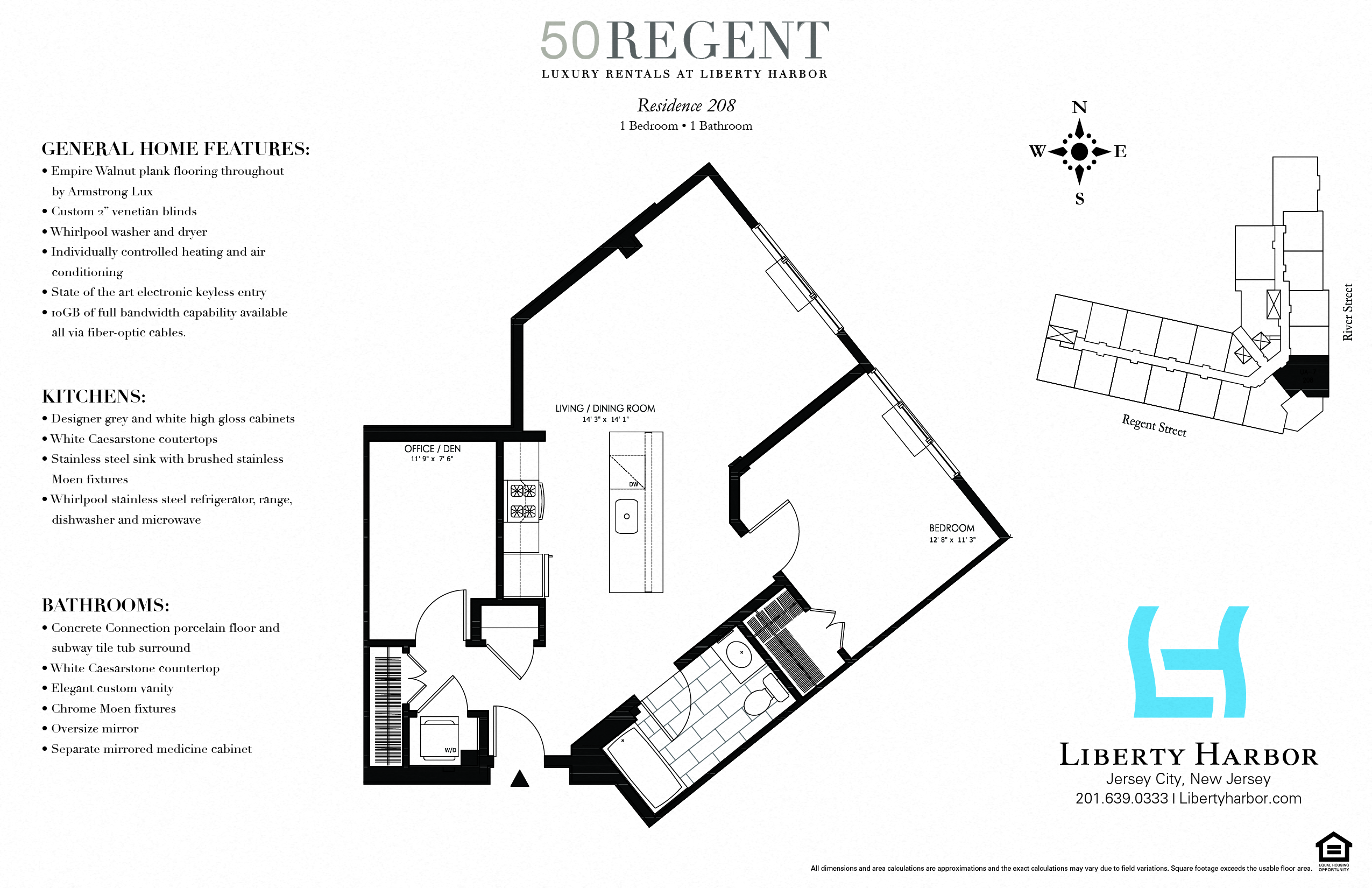 Floor plan for 1 bed, 1 bath, 880 sqft