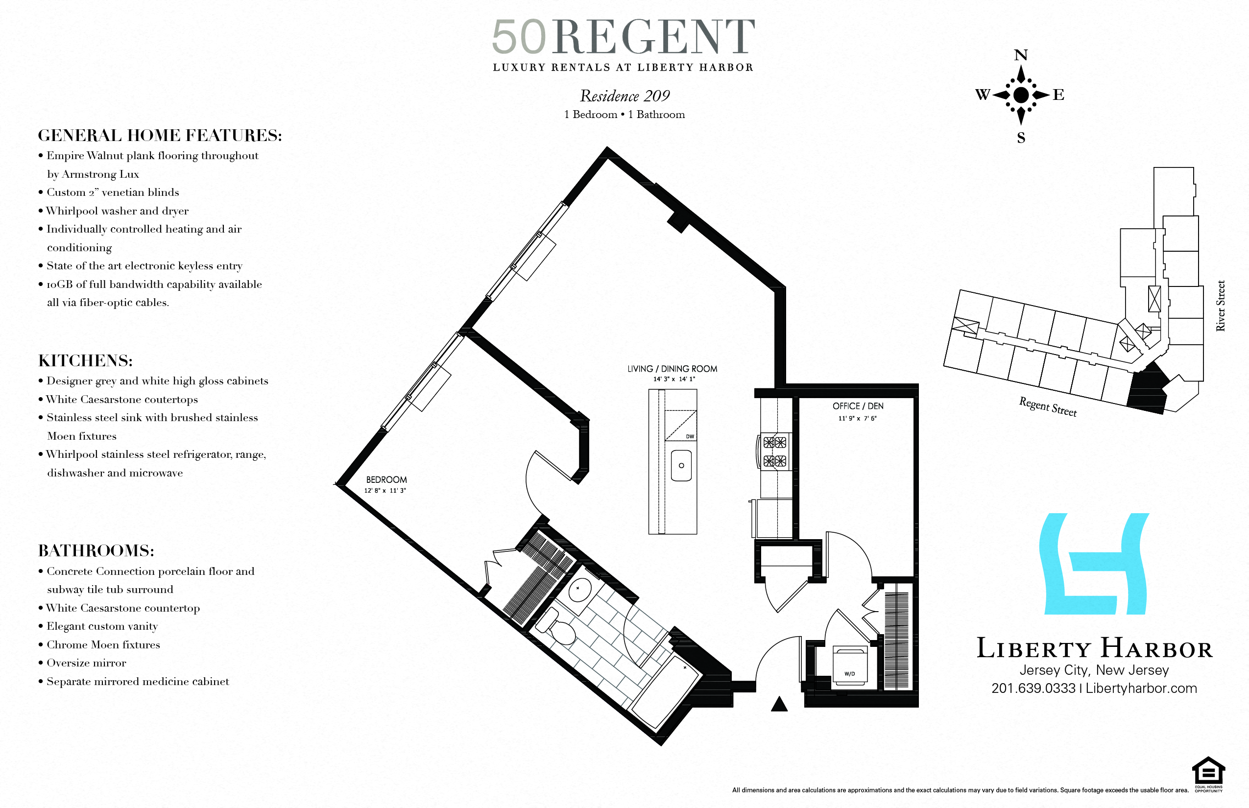 Floor plan for 1 bed, 1 bath, 880 sqft