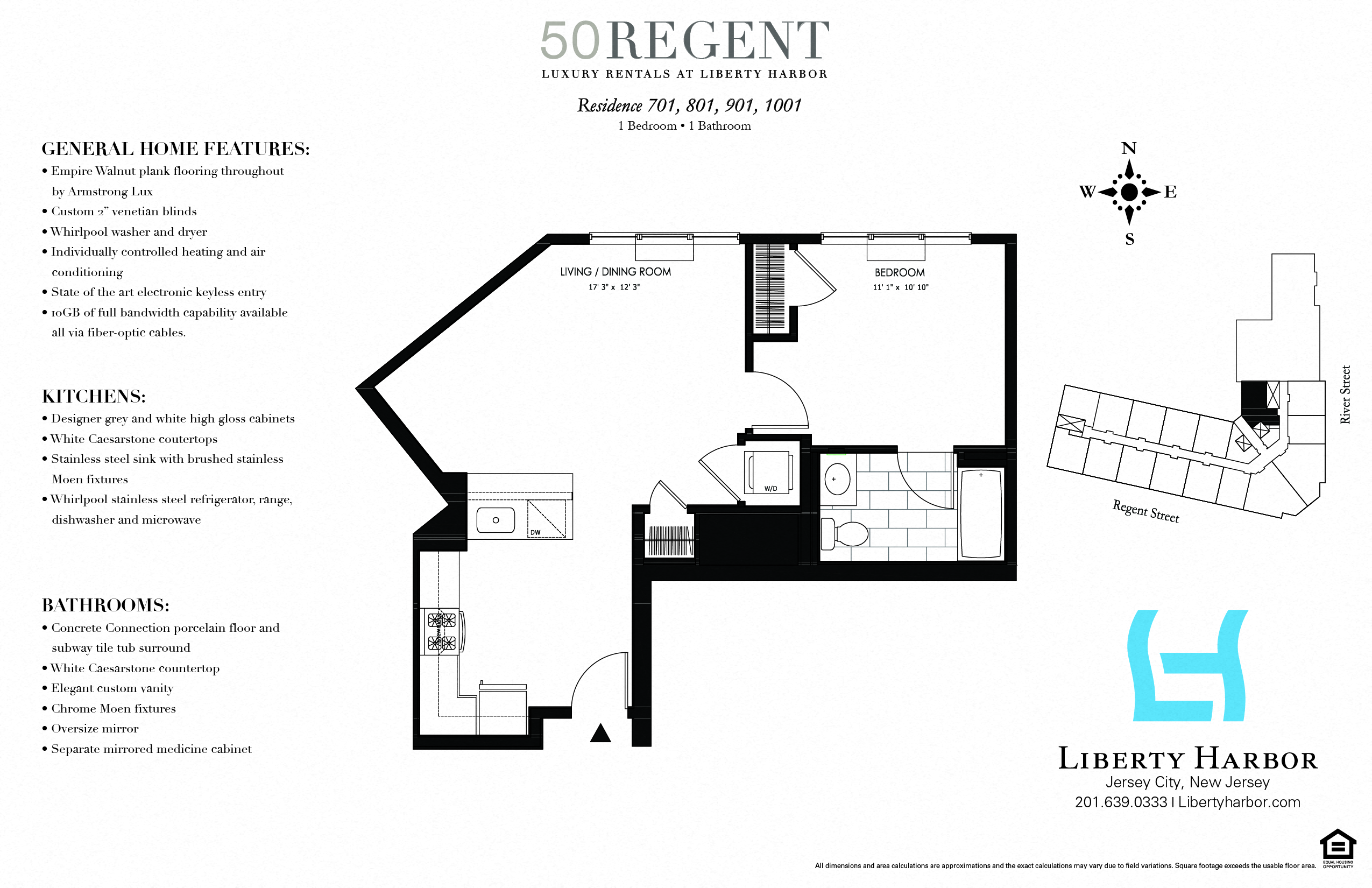 Floor plan for 1 bed, 1 bath, 661 sqft
