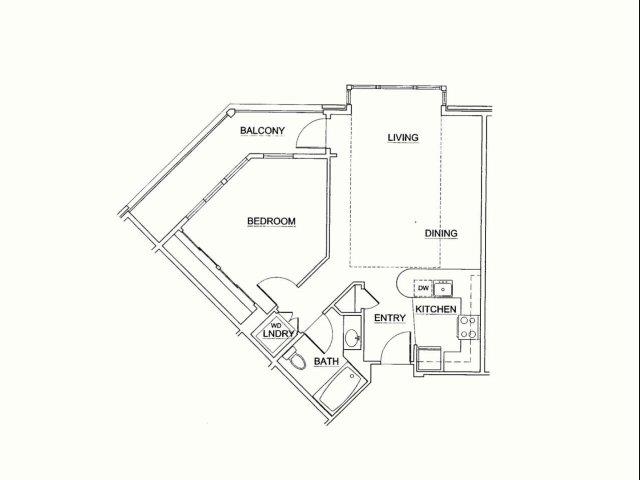Floor plan for 1 bed, 1 bath, 710 sqft