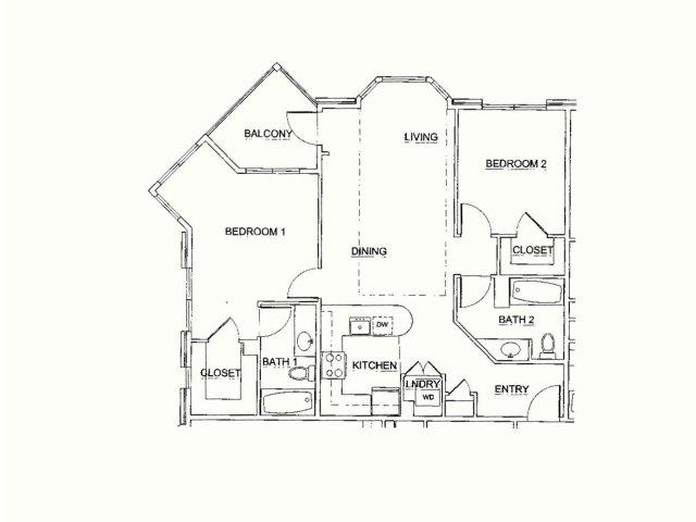 Floor plan for 2 beds, 2 baths, 1010 sqft