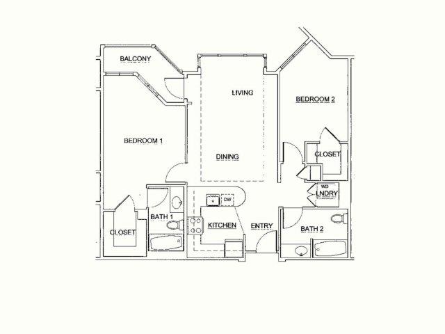 Floor plan for 2 beds, 2 baths, 966 sqft