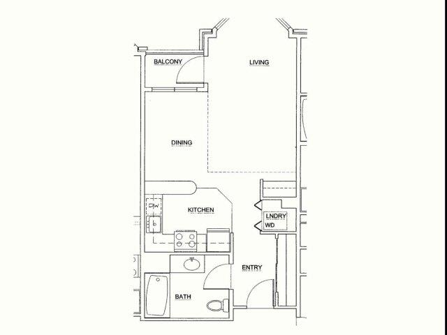 Floor plan for studio, 1 bath, 495 sqft