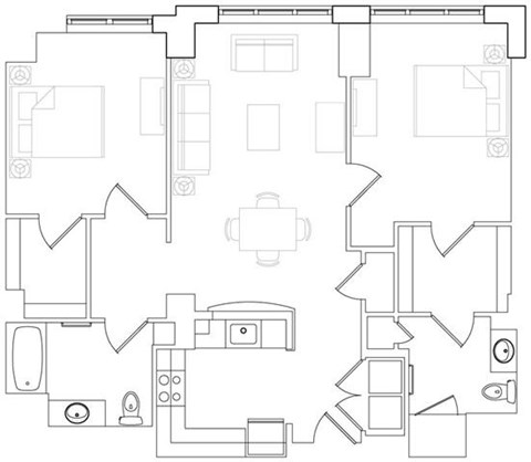 Floor plan for 2 beds, 2 baths, 1293 sqft