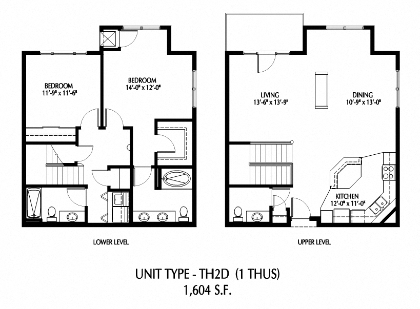 Floor plan for 2 beds, 2.5 baths, 1584 sqft