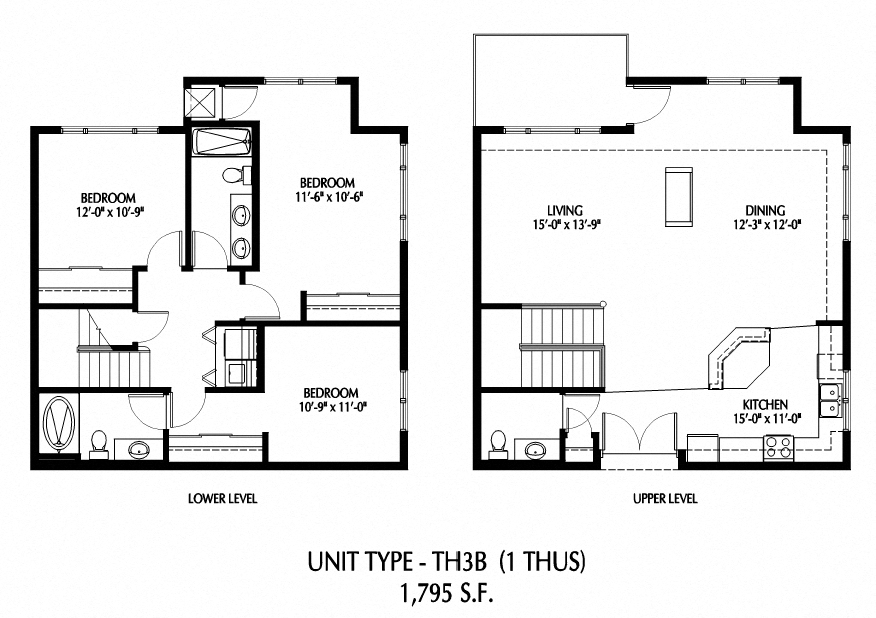 Floor plan for 3 beds, 2.5 baths, 1794 sqft