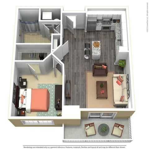 Floor plan for 1 bed, 1 bath, 785 sqft
