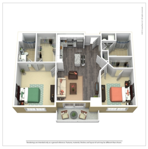 Floor plan for 2 beds, 2 baths, 1147 sqft