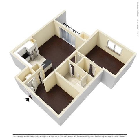 Floor plan for 1 bed, 1 bath, 941 sqft
