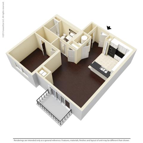 Floor plan for 1 bed, 1 bath, 810 sqft