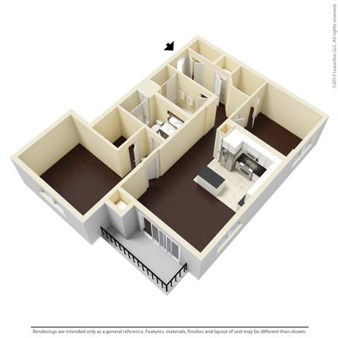 Floor plan for 2 beds, 2 baths, 1216 sqft