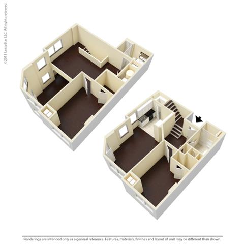Floor plan for 2 beds, 2 baths, 1436 sqft