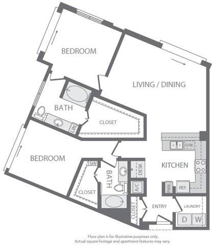 Floor plan for 2 beds, 2 baths, 1235 sqft