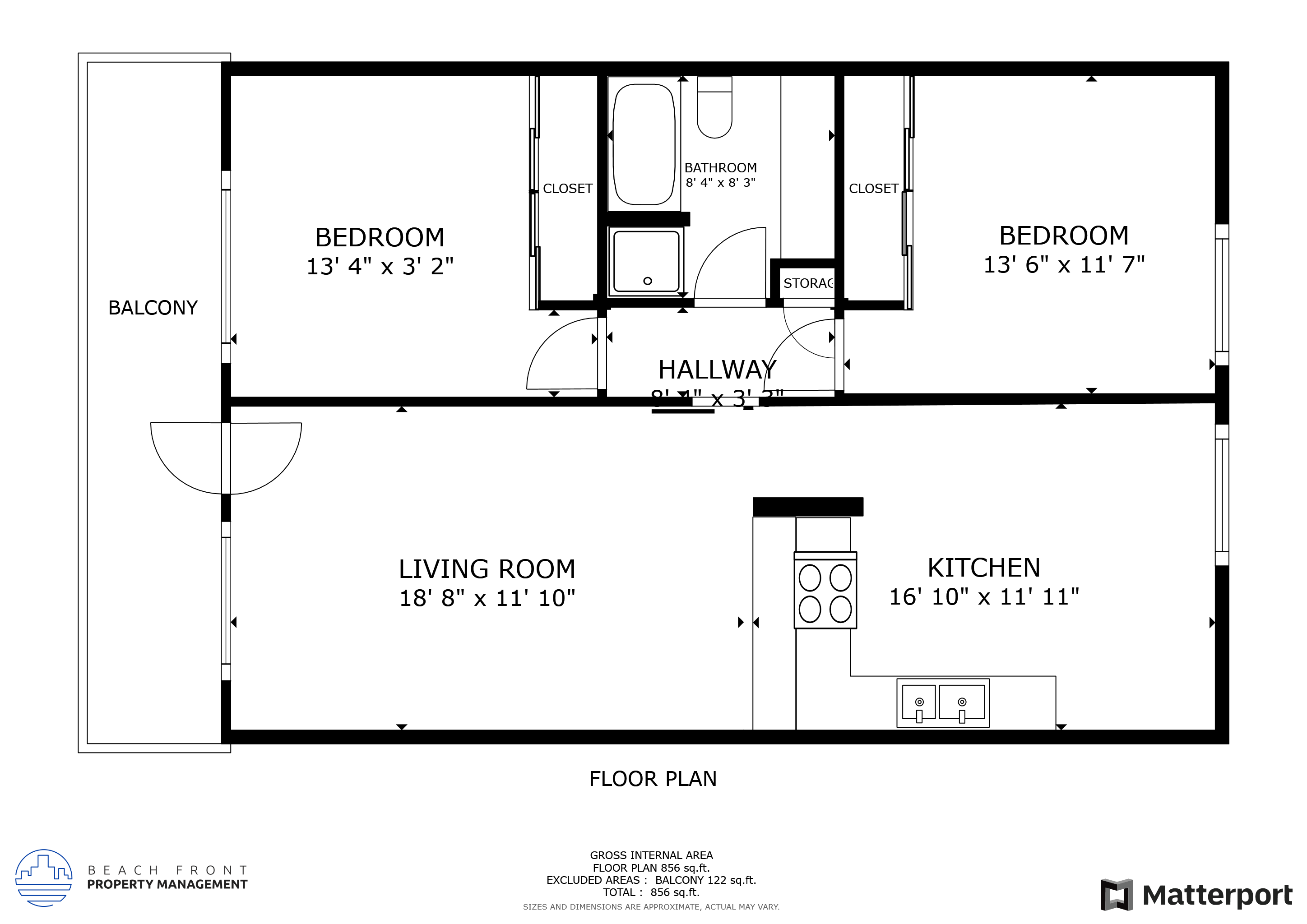 Floor plan for 2 beds, 1 bath