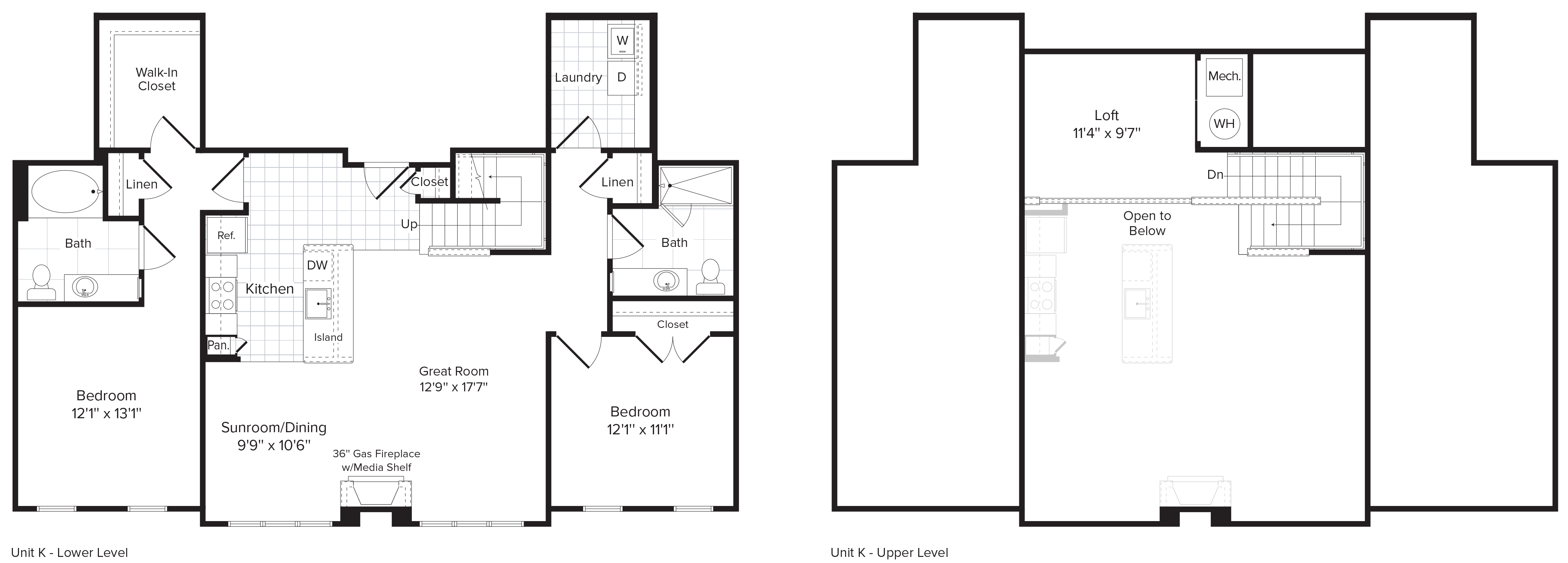 Floor plan for 2 beds, 2 baths, 1364 sqft