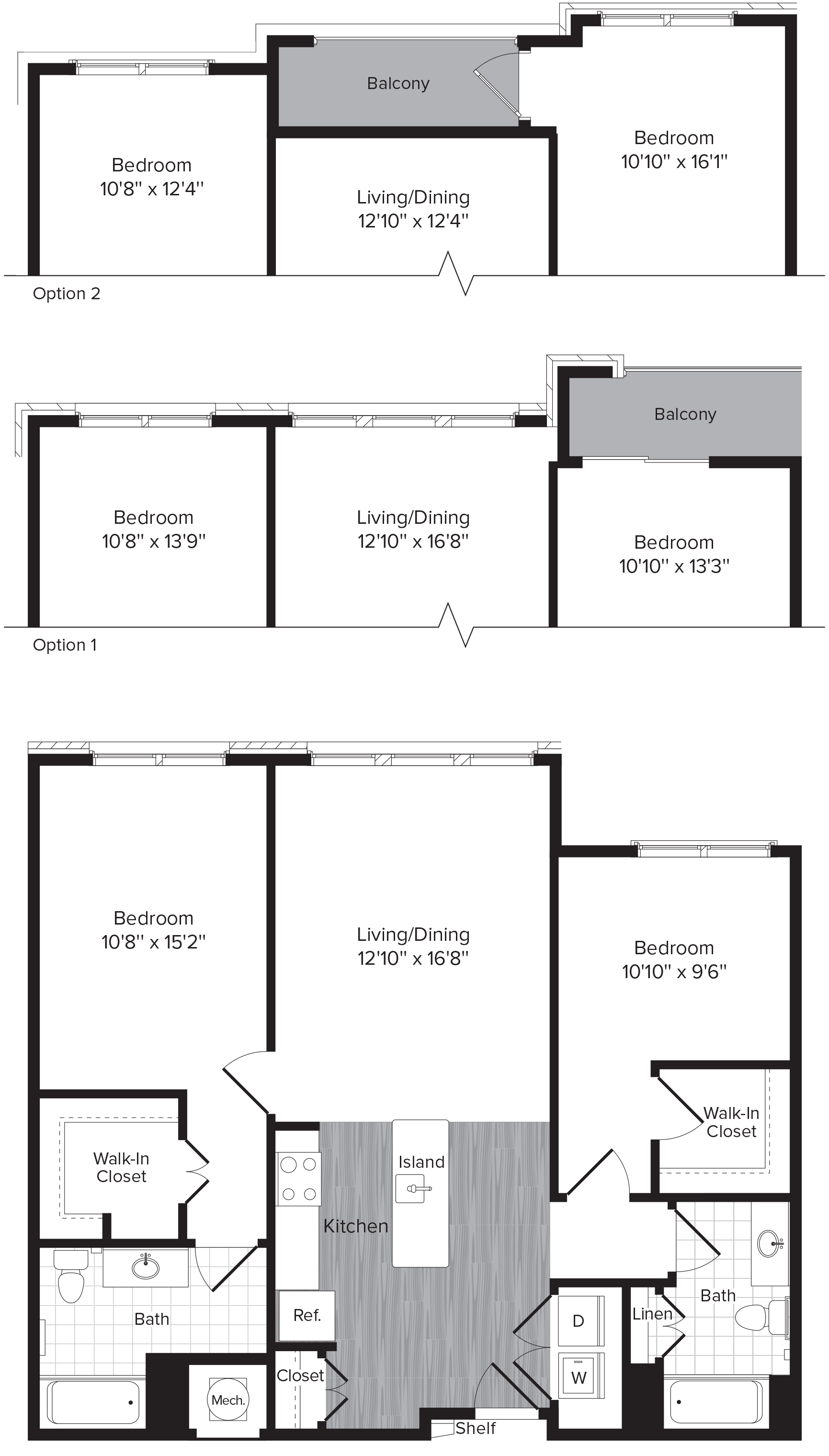 Floor plan for 2 beds, 2 baths, 1035 sqft