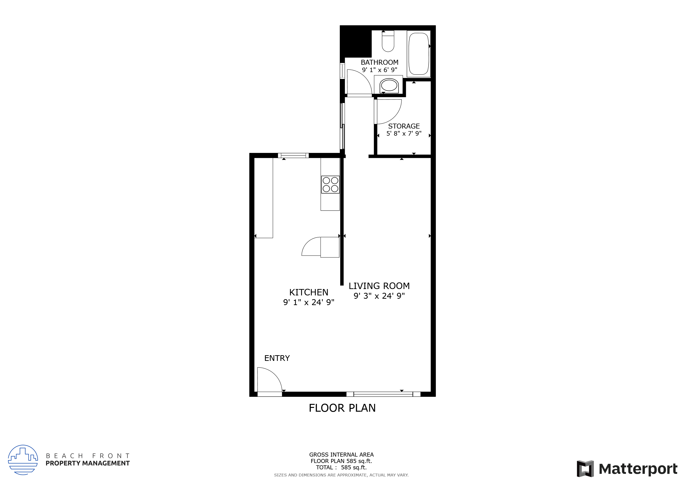 Floor plan for studio, 1 bath