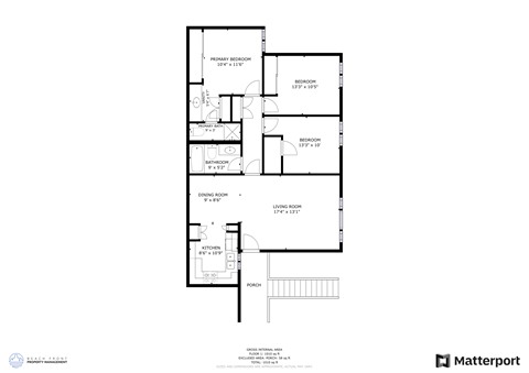 Floor plan for 3 beds, 2 baths