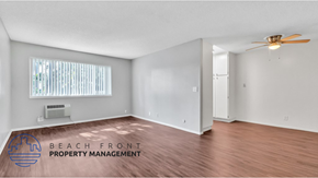 El Monte apartment for rent - the living room and dining room with wood flooring and a ceiling fan