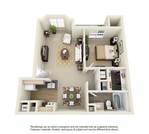 Floor plan for 1 bed, 1 bath, 706 sqft