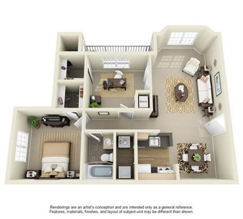 Floor plan for 1 bed, 1 bath, 900 sqft