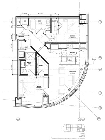 Floor plan for 2 beds, 2 baths, 1000 sqft