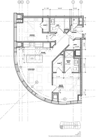 Floor plan for 2 beds, 2 baths, 1000 sqft